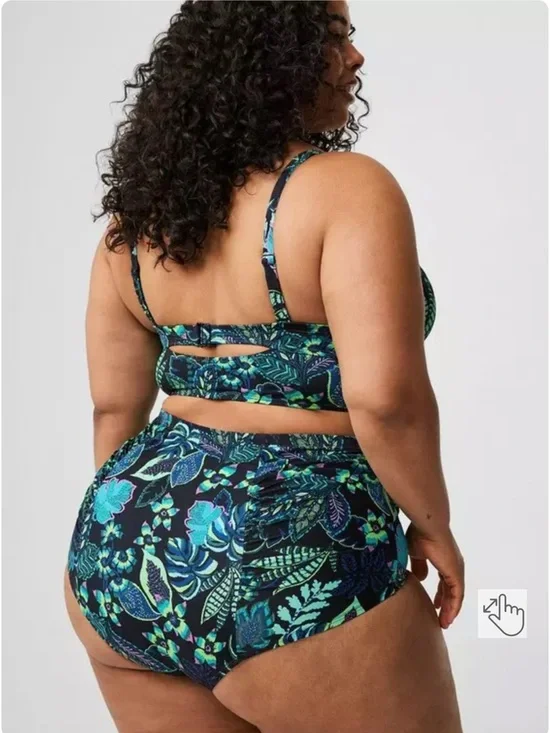 torrid Teal & Navy Floral Strappy Bikini with High-Waist Bottoms - Picture 2 of 9